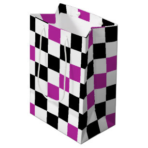Purple Black White Chequered Pattern Design Medium Gift Bag