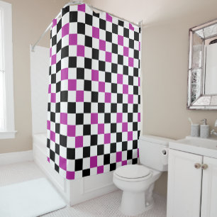 Purple Black White Chequered Pattern Design  Shower Curtain