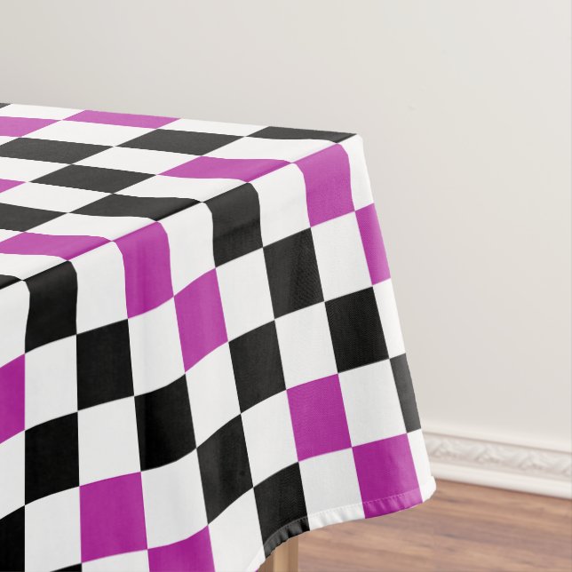 Purple Black White Chequered Pattern Design  Tablecloth (In Situ)