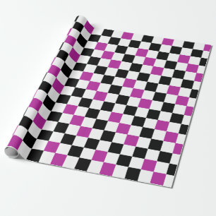 Purple Black White Chequered Pattern Design Wrapping Paper