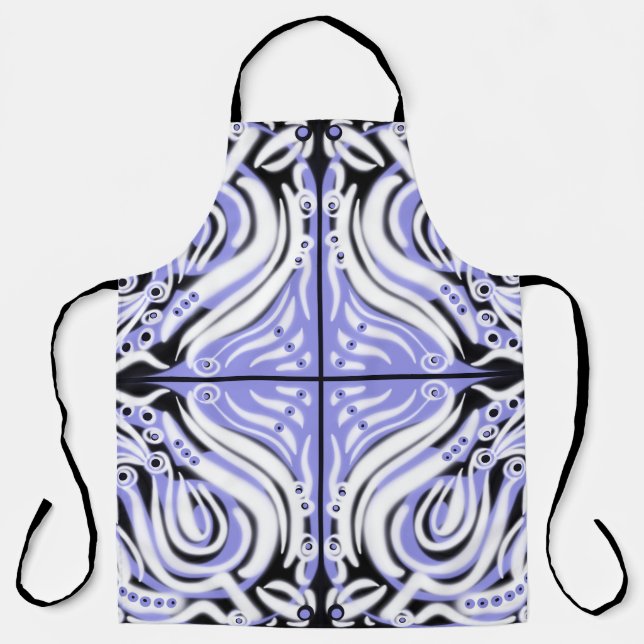 Purple Black White Curly Abstract Pattern  Apron (Front)