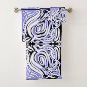 Purple Black White Curly Abstract Pattern Bath Towel Set