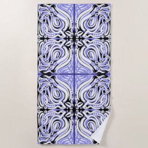 Purple Black White Curly Abstract Pattern Beach Towel
