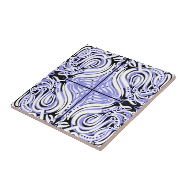 Purple Black White Curvy Abstract Pattern  Ceramic Tile (Side)