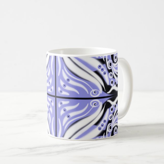 Purple Black White Curvy Abstract Pattern  Coffee Mug (Front Right)