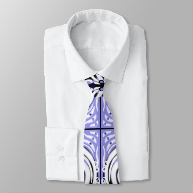 Purple Black White Curvy Abstract Pattern  Tie (Tied)