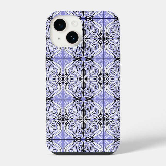 Purple Black White Curvy Abstract Repeat Pattern  iPhone Case (Back)