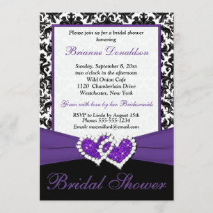 Purple Black White Damask Bridal Shower Invite
