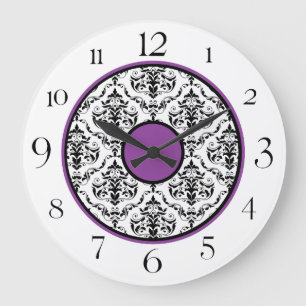 Purple Black & White Damask Elegant 10.75" Clock