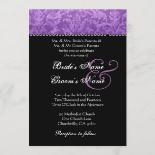 Purple Black White Damask Wedding Invitation