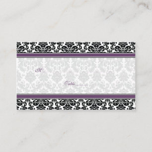 Purple, Black, White Damask Wedding Place Cards