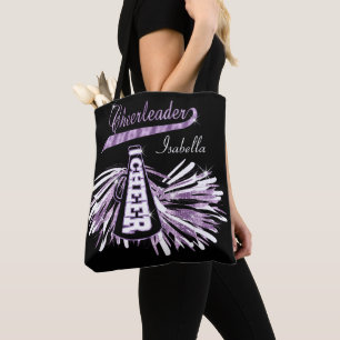 Purple, Black & White Glitter Cheerleader Tote Bag