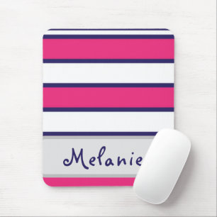 Purple black white horizontal fashion pink stripes mouse pad