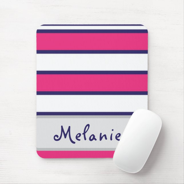 Purple black white horizontal fashion pink stripes mouse pad (With Mouse)