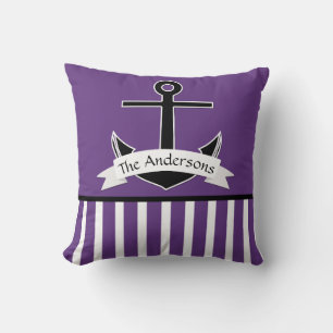 Purple Black White Nautical Design Personalised Cushion