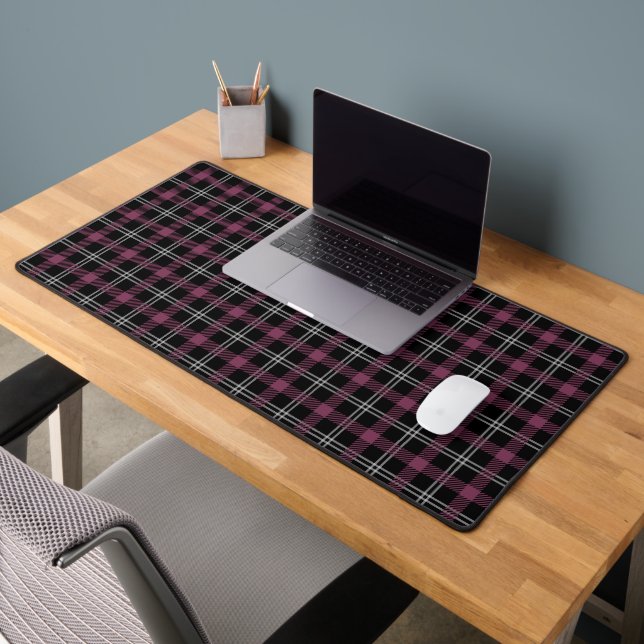Purple Black White Plaid Decor Background Desk Mat (Office 2)