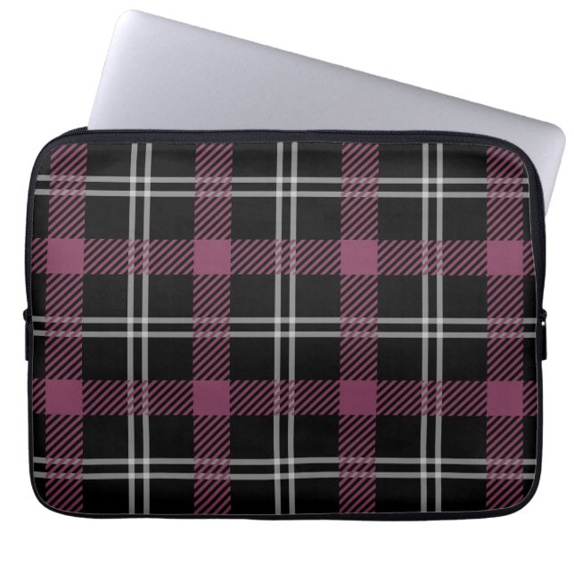 Purple Black White Plaid Decor Background Laptop Sleeve (Front)