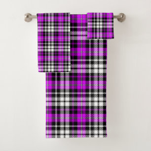 Purple Black White Plaid Tartan Pattern Design Bath Towel Set