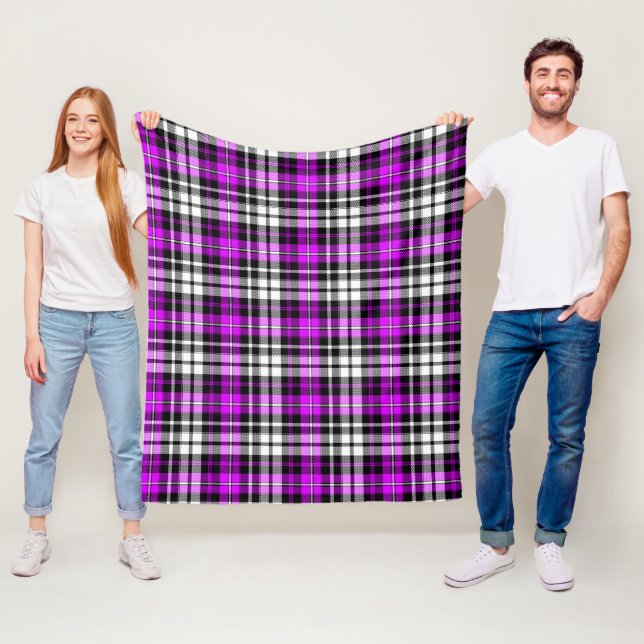 Purple Black White Plaid Tartan Pattern Design  Fleece Blanket (In Situ)