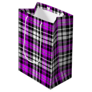Purple Black White Plaid Tartan Pattern Design  Medium Gift Bag