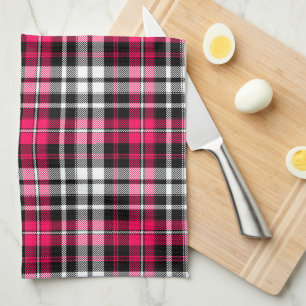 Purple Black White Plaid Tartan Pattern Design  Tea Towel