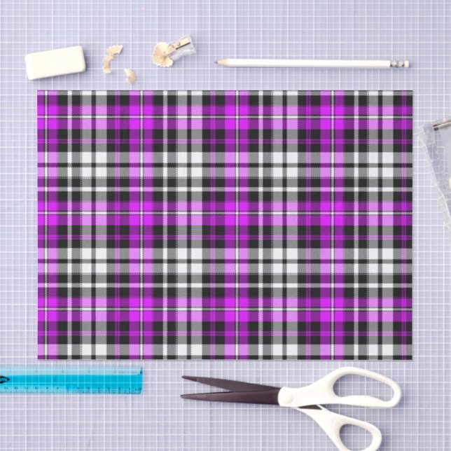 Purple Black White Plaid Tartan Pattern Design  Tissue Paper (Craft)