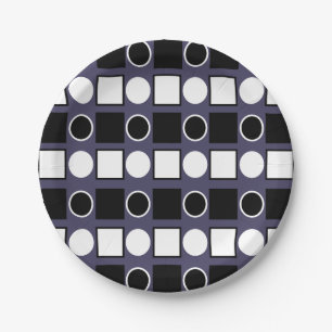 Purple Black White Square Circle Geometric Paper Plate