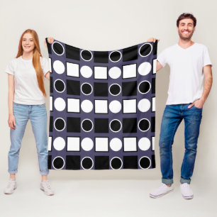 Purple Black White Square Circle Geometric Pattern Fleece Blanket