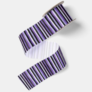 Purple Black White Stripes Birthday Satin Ribbon