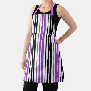 Purple Black White Stripes Pattern Design  Apron