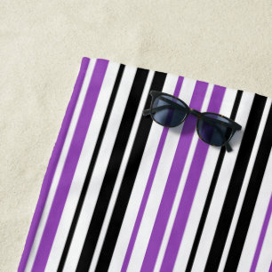 Purple Black White Stripes Pattern Design Beach Towel