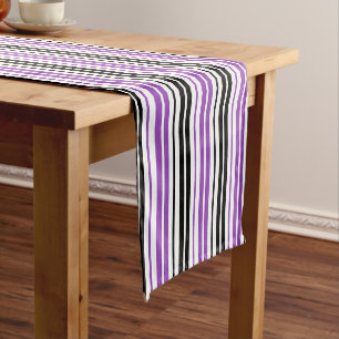 Purple Black White Stripes Pattern Design  Short Table Runner