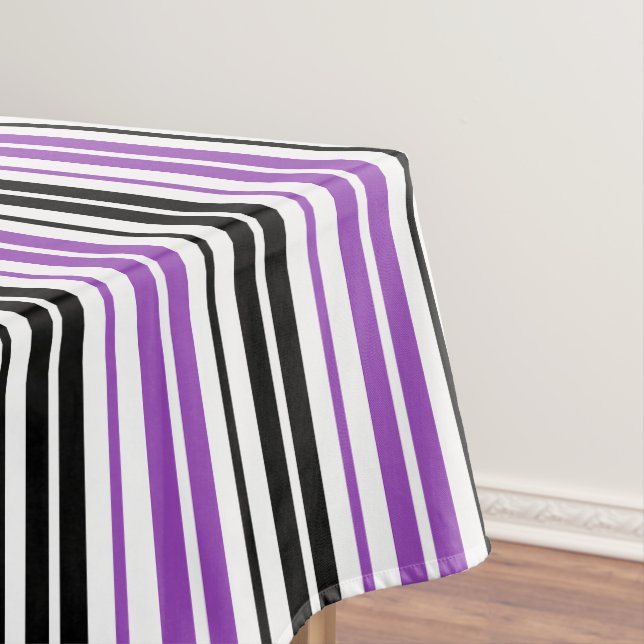 Purple Black White Stripes Pattern Design  Tablecloth (In Situ)