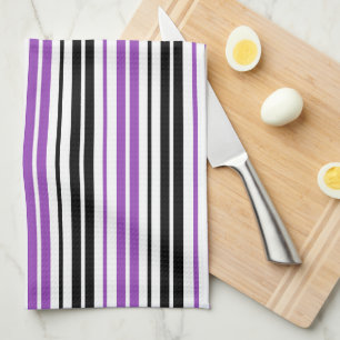 Purple Black White Stripes Pattern Design Tea Towel