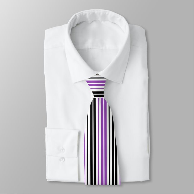 Purple Black White Stripes Pattern Design  Tie (Tied)