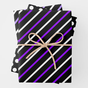 Purple, Black & White Stripes & Polka Dots Fun Wrapping Paper Sheet