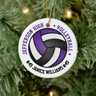 Purple, Black & White Volleyball 🏐 Ceramic Ornament