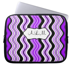Purple, Black, White Wavy Stripes Laptop Sleeve