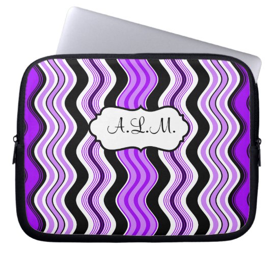 Purple, Black, White Wavy Stripes Laptop Sleeve