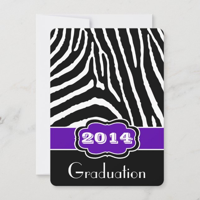 Purple, Black, White Zebra Print Graduation Invite (Front)
