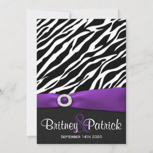 Purple Black White Zebra Wedding Invitations
