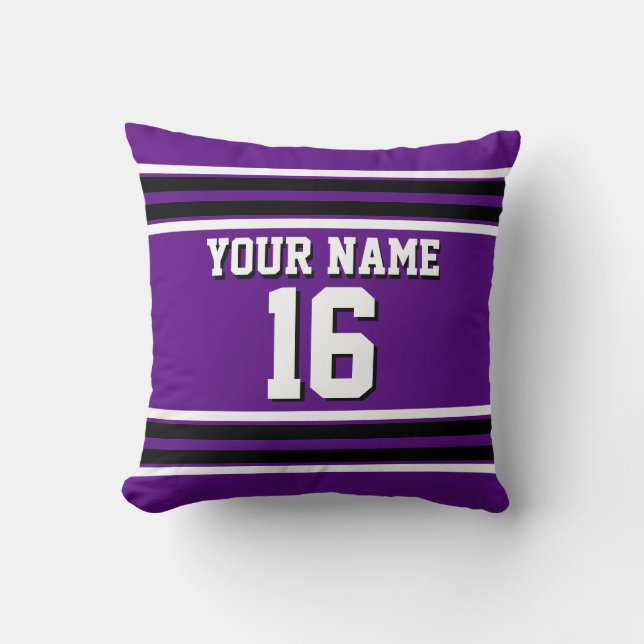 Purple Black Wht Team Jersey Custom Number Name Cushion (Front)