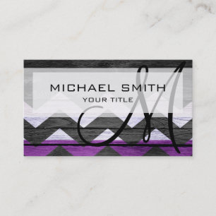 Purple black wood chevron pattern business card