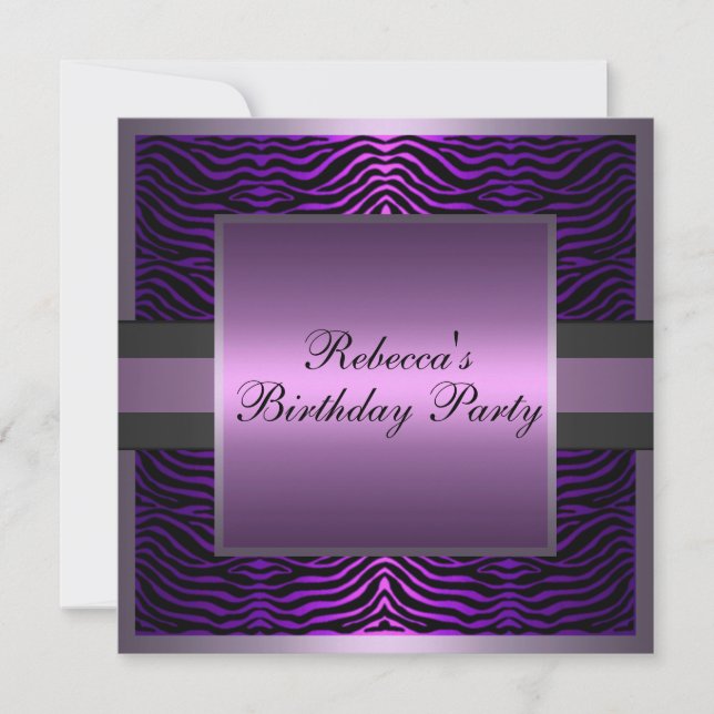 Purple & Black Zebra Border Birthday Invitation (Front)