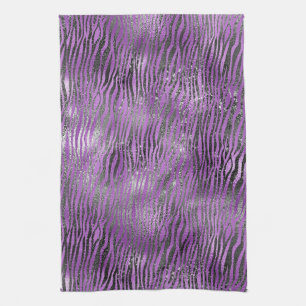 Purple Black Zebra Print Tea Towel