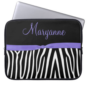 Purple Black Zebra Purple Ribbon Monogram Laptop Sleeve