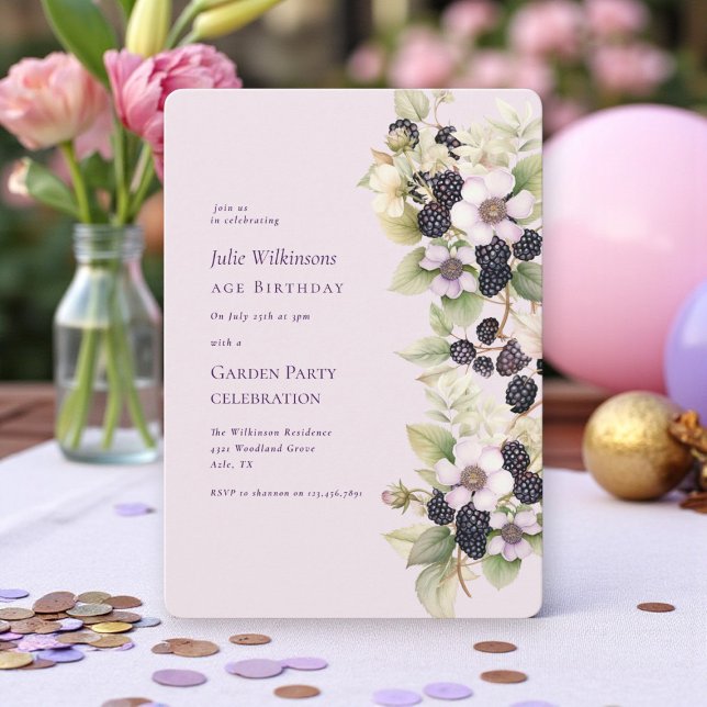 Purple Blackberry Garden Birthday Invitation (Creator Uploaded)