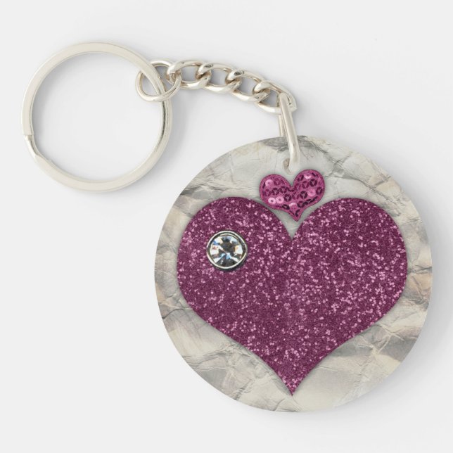 Purple Bling Hearts Key Chain (Front)
