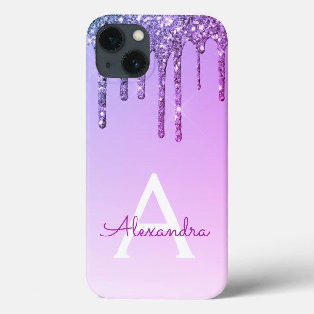 Purple Bling Luxury Sparkle Glitter Monogram Case- Case-Mate iPhone Case (Back)