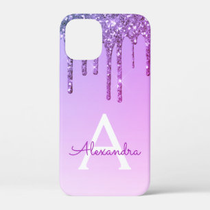 Purple Bling Luxury Sparkle Glitter Monogram iPhone 12 Mini Case